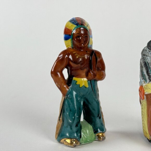 Vintage Native American Figurines Lot of 3 Hand Painted Ceramic Made in Japan So - Picture 2 of 8